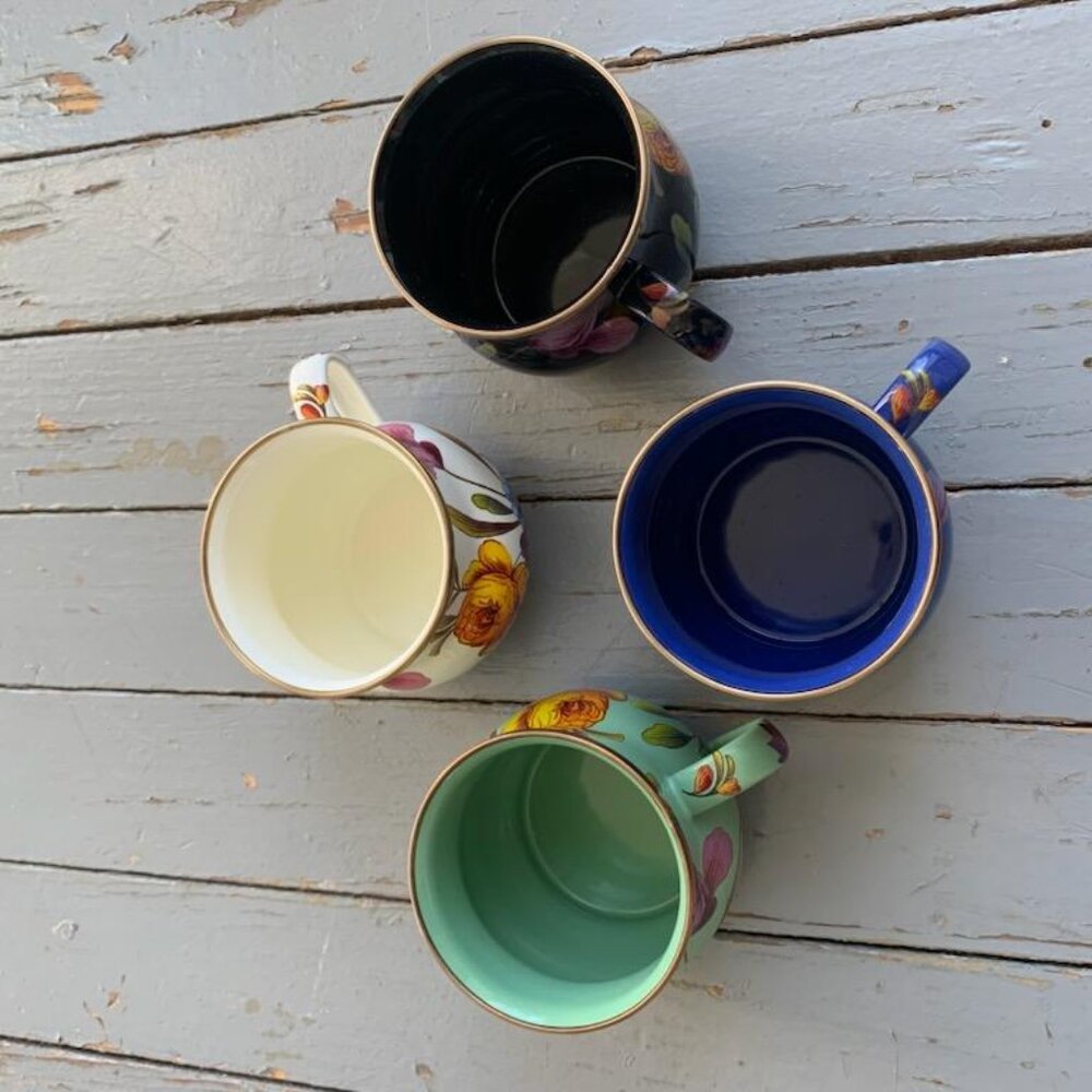 NWOB Mackenzie-Childs Flower Market enamel mugs - set of 4